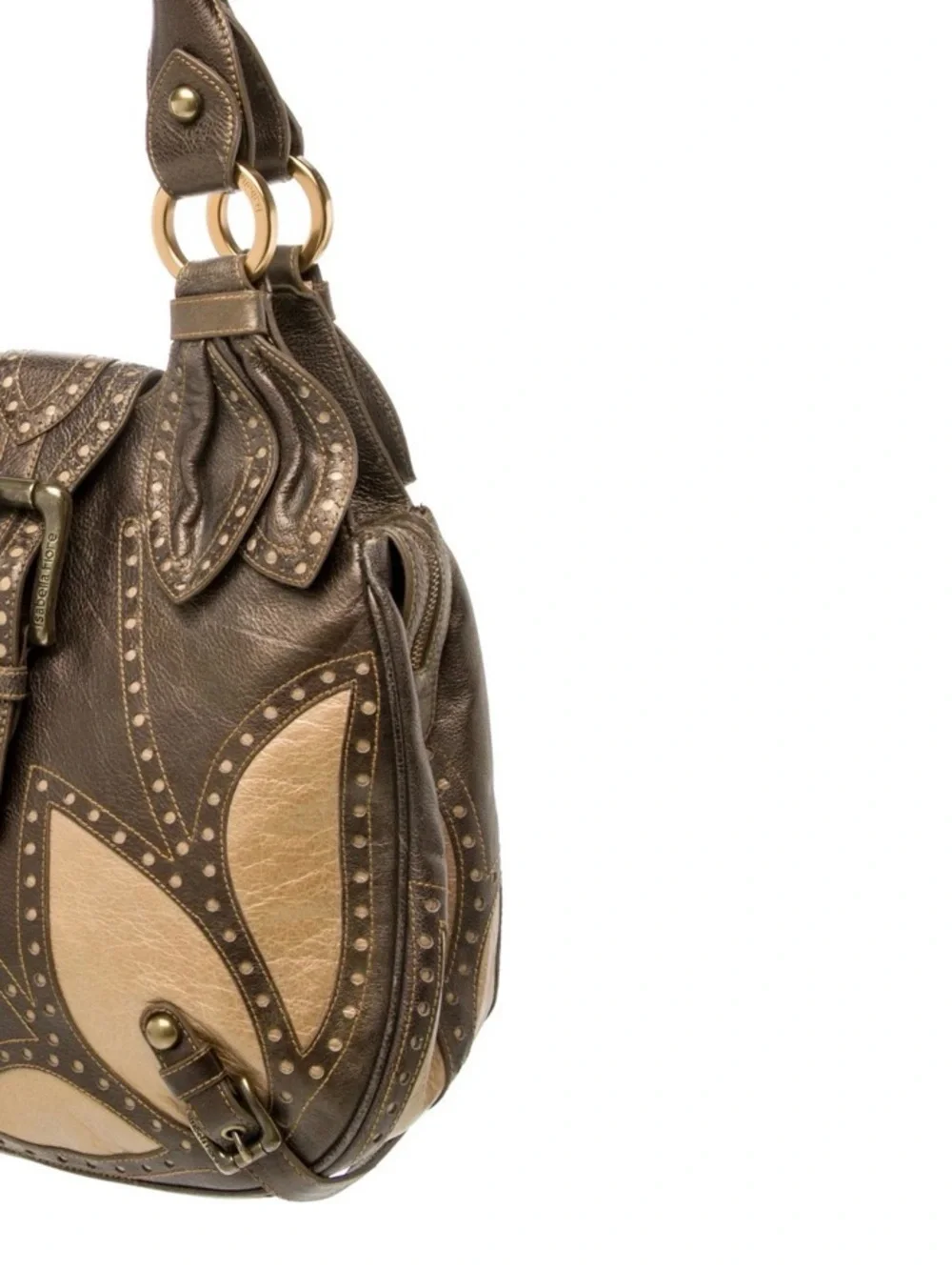 Isabella Fiore Metallic Taupe and Champagne Leather Hobo